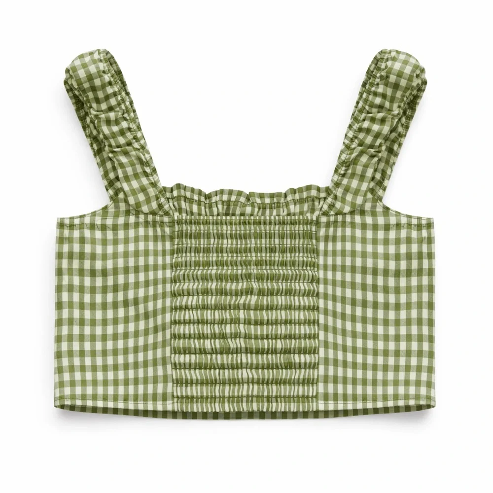 Tullea Gingham Women's Gingham Crop Tank Top Size Small NWT - Picture 3 of 7